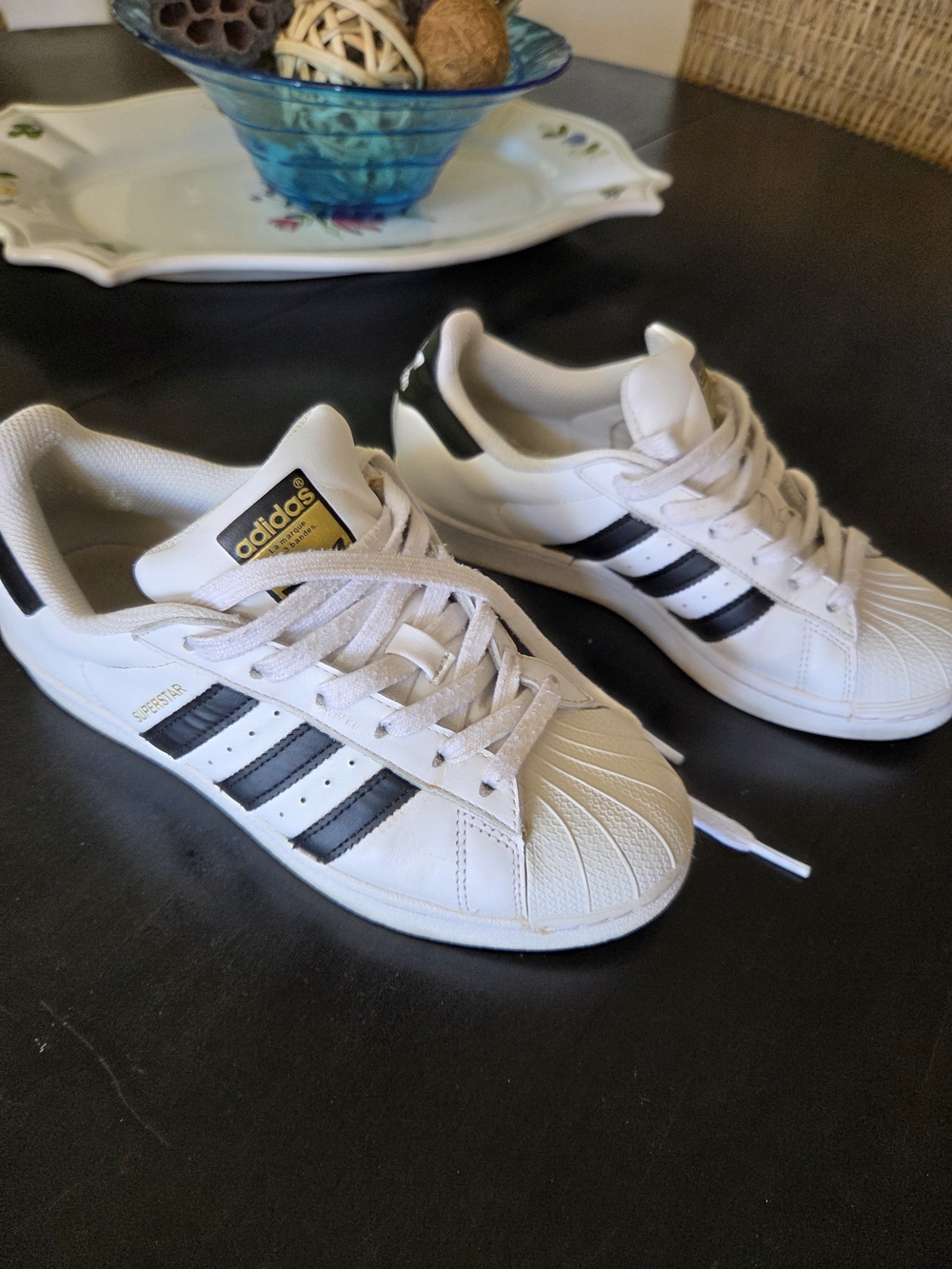 adidas White and Black Superstar Sneakers - Shell Toe